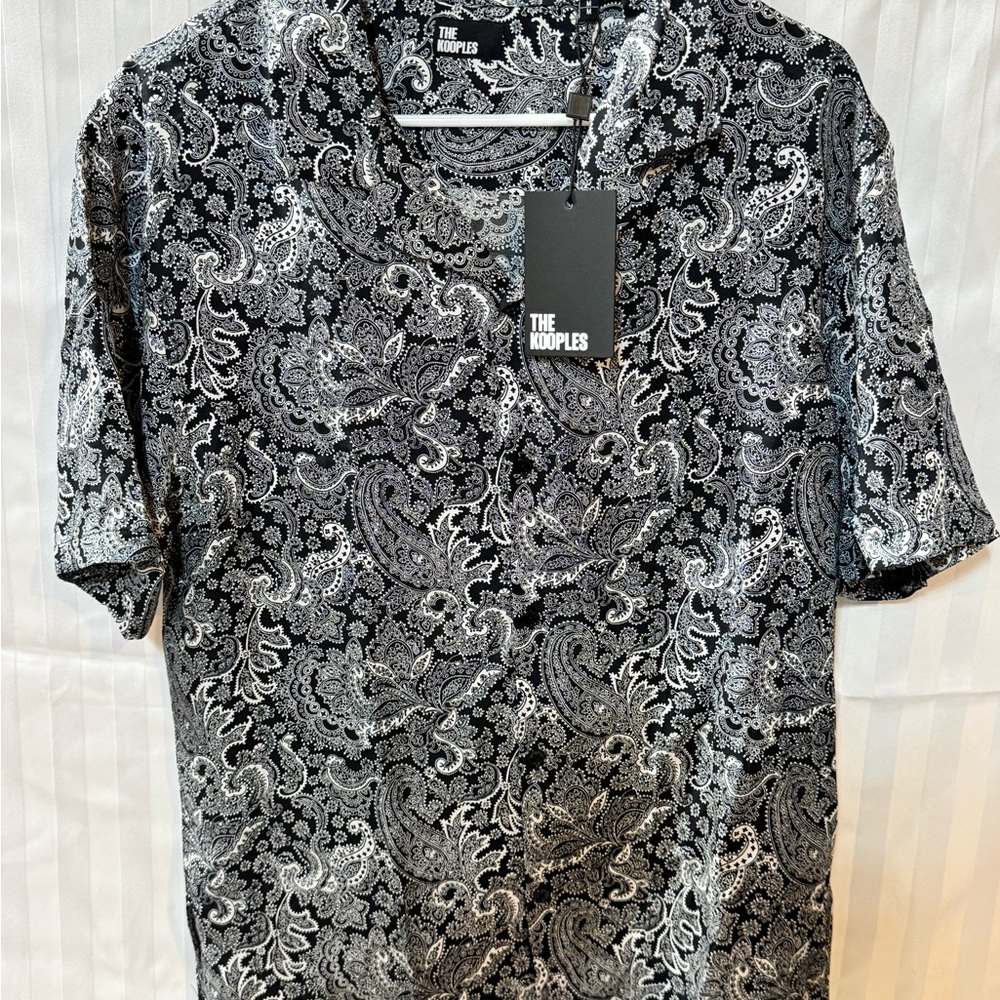 The Kooples Black & White Paisley Short-Sleeve Button-Down Shirt